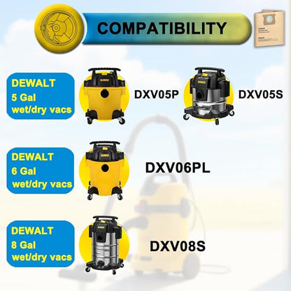6 Pack DXVA19-4104 Shop Vac Bags for Dewalt 5-8 Gallon Wet/dry Vacuums Model# DXV08SA, Disposable Dust Collection Filter Bags