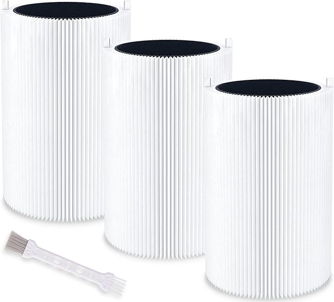 Blue Air 411 Replacement Filter Compatible with Blueair 411 Genuine, Blue Pure 411+,411 Auto & Mini, Efficient Dust Dander Filter&Odor Smoke Activated Carbon Filter, 1 Cleaning Brush(3 Pack Filters)