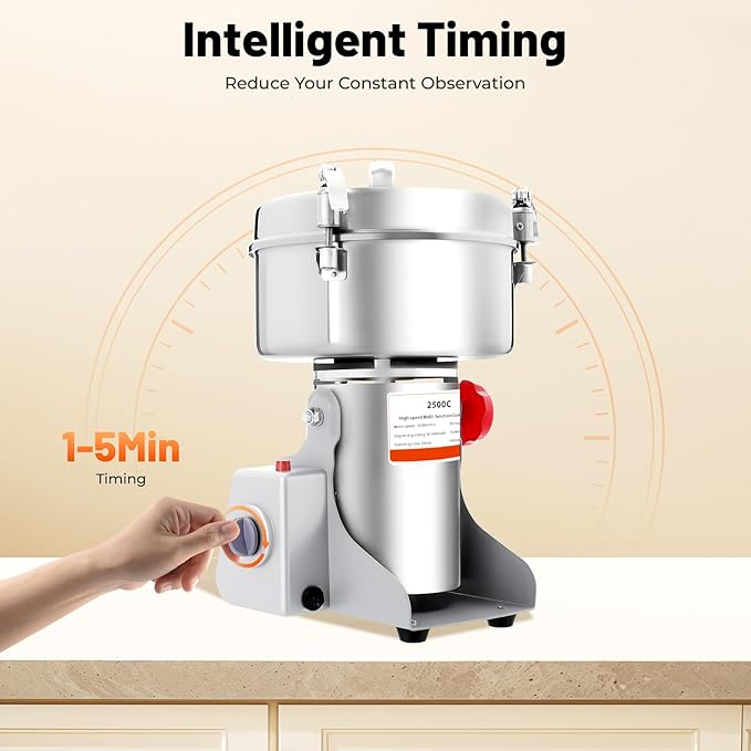 Electric Grain Mill, 2500g Capacity High-speed Grain Mill Grinder, Food-grade Stainless Steel Cereals Corn Flour Pulverizer Powder Machine for Dry Spice Herbs Grains Coffee Rice Pepper