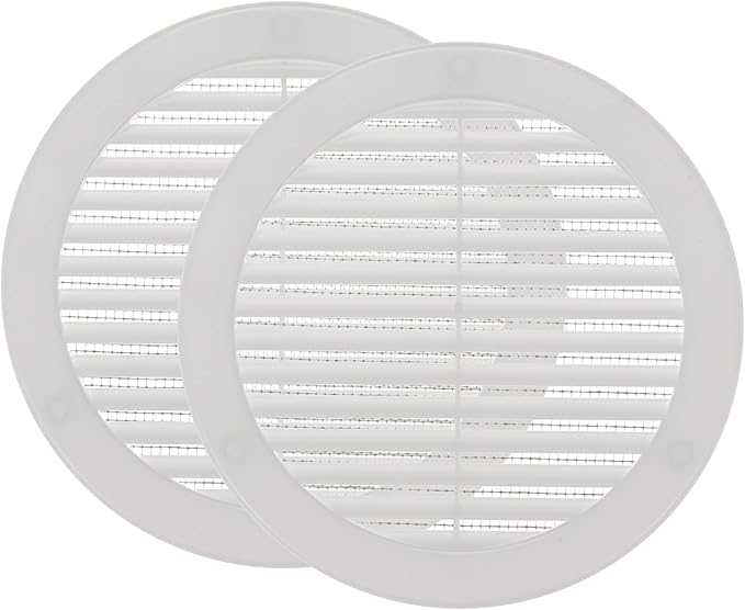 Vent Systems 6" Inch (Opening Dimensions) - Pack of 2 - White Soffit Vent Cover - Plastic Round Air Vent Grille - Built-in Mesh Screen - HVAC Register Louver for Bathroom, Home, Kitchen