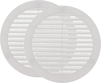 Vent Systems 6" Inch (Opening Dimensions) - Pack of 2 - White Soffit Vent Cover - Plastic Round Air Vent Grille - Built-in Mesh Screen - HVAC Register Louver for Bathroom, Home, Kitchen