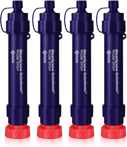 Membrane Solutions Water Filter Straw S2, NSF/ANSI 42&372&401 Certified, 4-Stage 0.1 μm Portable Water Purifier with Replaceable Filter, 5,000L Capacity for Camping, Hiking, Survival and Emergency- 4P