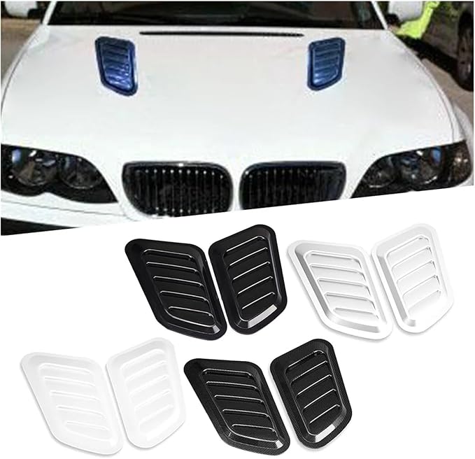 2Pcs ABS Car Air Flow Intake Hood Scoop Vent Bonnet Cover Universal DIY Decorate Car Accessories Compatible With BMW(White)