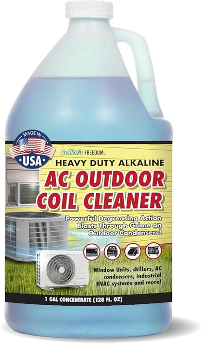Nature's Freedom HVAC Coil Cleaner – Heavy Duty Alkaline Formula for Outdoor AC Condenser Units – Gallon