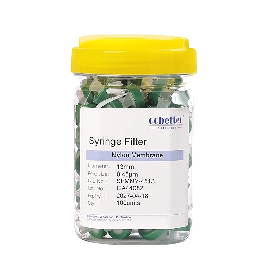 100 Pack Syringe Filter Nylon Lab Filters 0.45μm Pore Size 13mm Diameter Hydrophilic Filtration Non-sterile Green