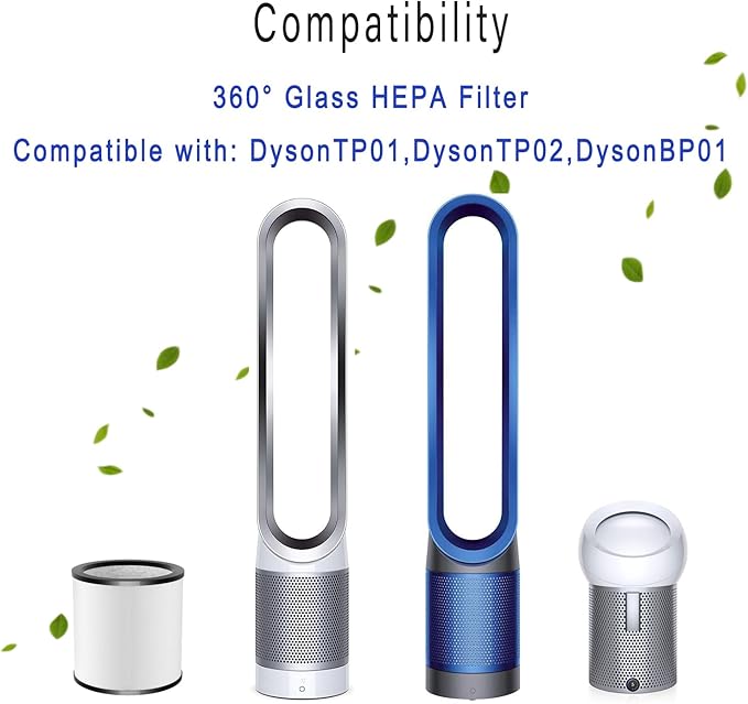 Updated TP01 Filter, 360 Glass HEPA Filter Replacement for Dyson Air Purifier Pure Cool Link TP01 TP02 TP03 AM11 Tower Fan, Pure Cool Me BP01 Personal Purifying Fan, Compare to 968126-03,2 Pack,Black