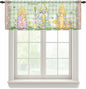 Easter Sheer Valances for Windows 42"x18", Light Filtering Kitchen Curtains Valance, Gnomes Flowers Duck Eggs Green Lattice Wooden Rod Pocket Chiffon Curtains for Living Room Bedroom Cafe