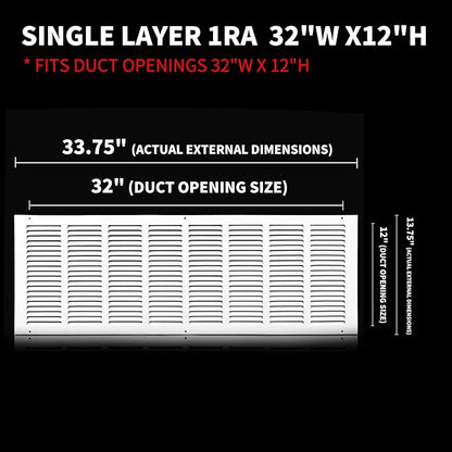 32x12 Return Air Grille(Duct Opening Size),Air Return Vent Cover,Flat Vent Cover,Rejillas De Aire Acondicionado Para Casa,Return Air Grilles,Outer Dimensions:33.75"Wx13.75"H(32"W x 12"H, Duct Opening)
