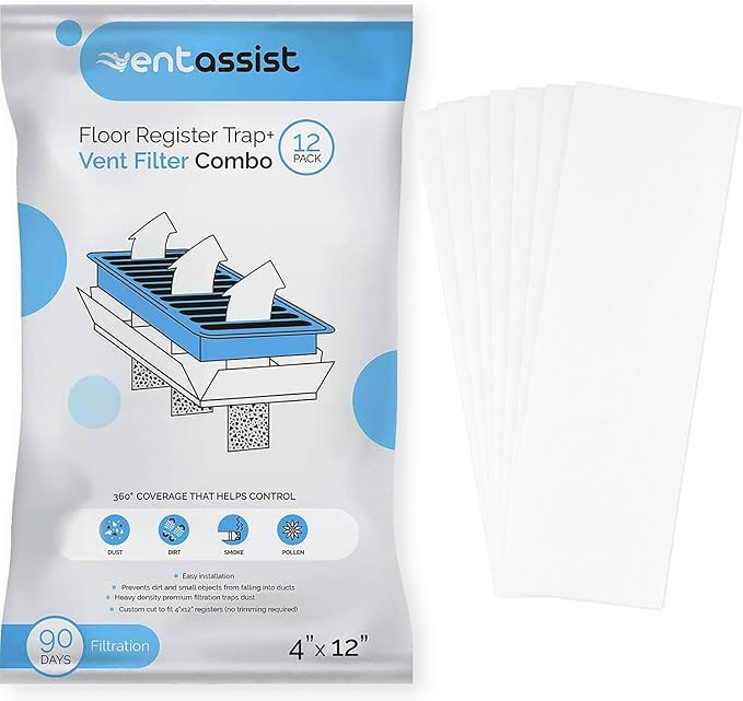 Premium Air Vent Filters for Home - 4" x 12" MERV 8 Electrostatic Floor Vent Filters That Trap Dust, Dirt, Smoke, Pollen, Hair - 90 Day Filtration (12 Pack)