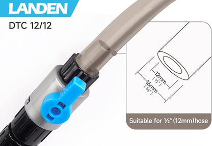 LANDEN Double Tab Connector for Aquarium, Canister Filter Hose Connector, Fish Tank Water Flow Control, Quick Release Valve, (1/2"(12/12mm))