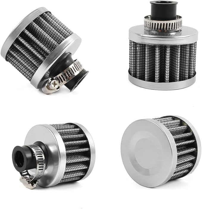 MUGE RACING 2Pcs Air Filter Cold Air Intake Filter Breather 12mm Valve Cover Breather Filter For Car and Motorcycle (Sliver)