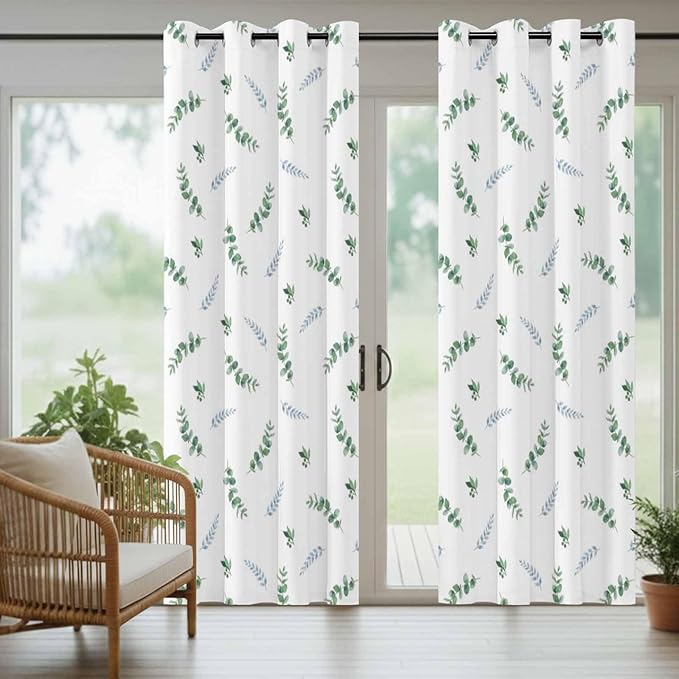 Leaf Outdoor Curtains for Patio Summer Jugal Leaves Pastoral Plant Waterproof Outside Curtains with Grommet Top Weatherproof Curtain for Cabana Pergola Gazebo, 2 Pack, 54" W x 95" L