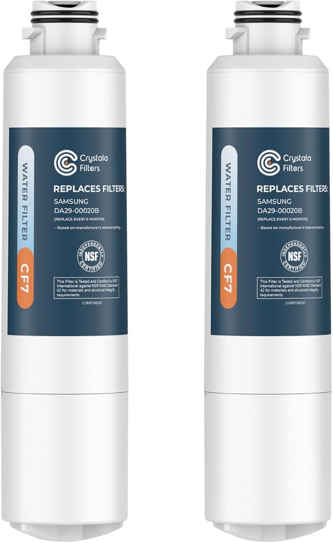 Crystala Filters Compatible with Samsung DA29-00020B Refrigerator Water Filter, DA29-00020A/B, DA29-00020B-1, HAF-CIN/EXP, 46-9101, RF4267HARS, RF25HMEDBSR, RF28HMEDBSR, RS25J500DSR, 2 Pack