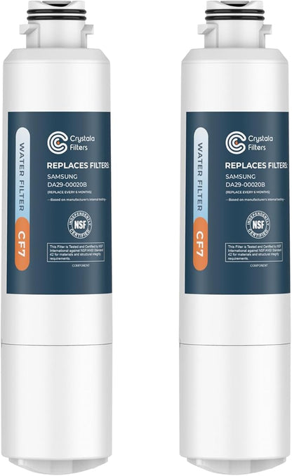 Crystala Filters Compatible with Samsung DA29-00020B Refrigerator Water Filter, DA29-00020A/B, DA29-00020B-1, HAF-CIN/EXP, 46-9101, RF4267HARS, RF25HMEDBSR, RF28HMEDBSR, RS25J500DSR, 2 Pack