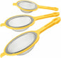 LemonRoad Set of 3 Stainless Steel Mesh Strainer 304 Fine Mesh Filters with Ergonomic Handles and Hanging Ears for Oil Filter Skimming Grease and Foam (Yellow)