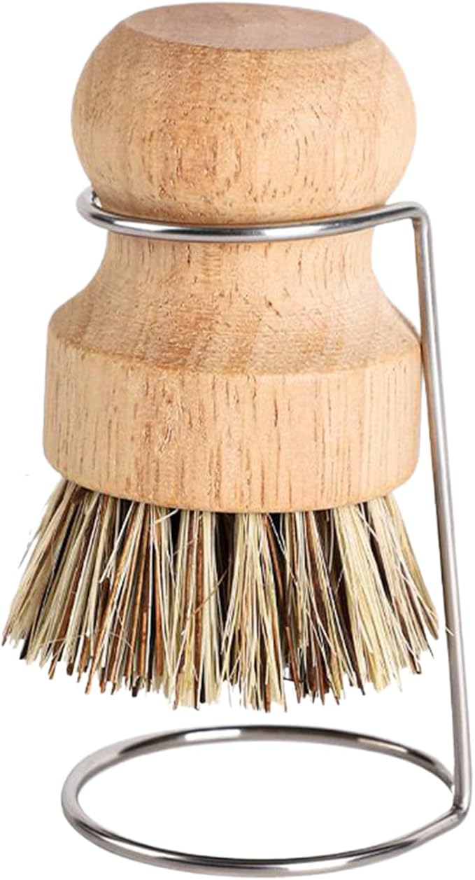 Kitchen Brush, Scrubber Cleaner with Wooden Handle and Drain Rack, Dish Scrubber for Sink Pots Pans Shower Bathroom Grout Tile Washing