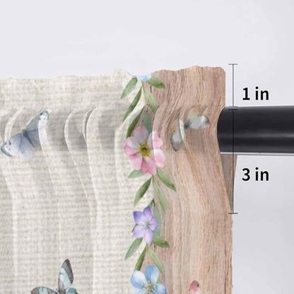 Easter Sheer Valances for Windows 42"x12", Light Filtering Kitchen Curtains Valance, Rustic Gnomes Duck Floral Colorful Eggs Wooden Grain Rod Pocket Chiffon Curtains for Living Room Bedroom Cafe