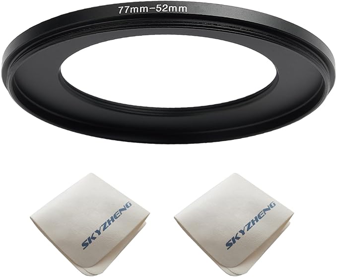 77mm Lens to 52mm Camera Lens Adapter 77mm to 52mm Step Down Ring Adapter Ring for All Brands of UV ND CPL, with Premium Lens Wiping Cloth 2 Pack (77mm-52mm)
