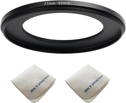 77mm Lens to 52mm Camera Lens Adapter 77mm to 52mm Step Down Ring Adapter Ring for All Brands of UV ND CPL, with Premium Lens Wiping Cloth 2 Pack (77mm-52mm)