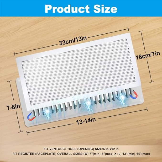 4-Pack 7"x13" White Powerful Magnetic Vent Covers - Super Strong Neodymium Magnets, No Slip & No Drill Needed - Secure Fit for Floor/Wall/Ceiling Registers - Durable Air Vent Screen (White, 7x13)