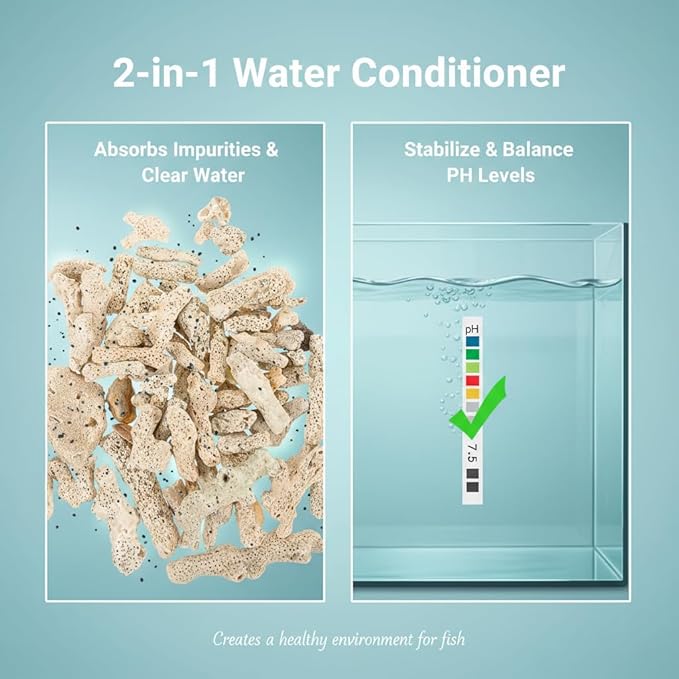 Veemoon Aquarium Coral Filter Fish Tank Natural Crushed Coral Media Substrate Bio Ceramic Aquarium Filtration Media for Freshwater Saltwater Pond Tank Reusable Filter Raise Ph with Bags (1.1lb/500g)