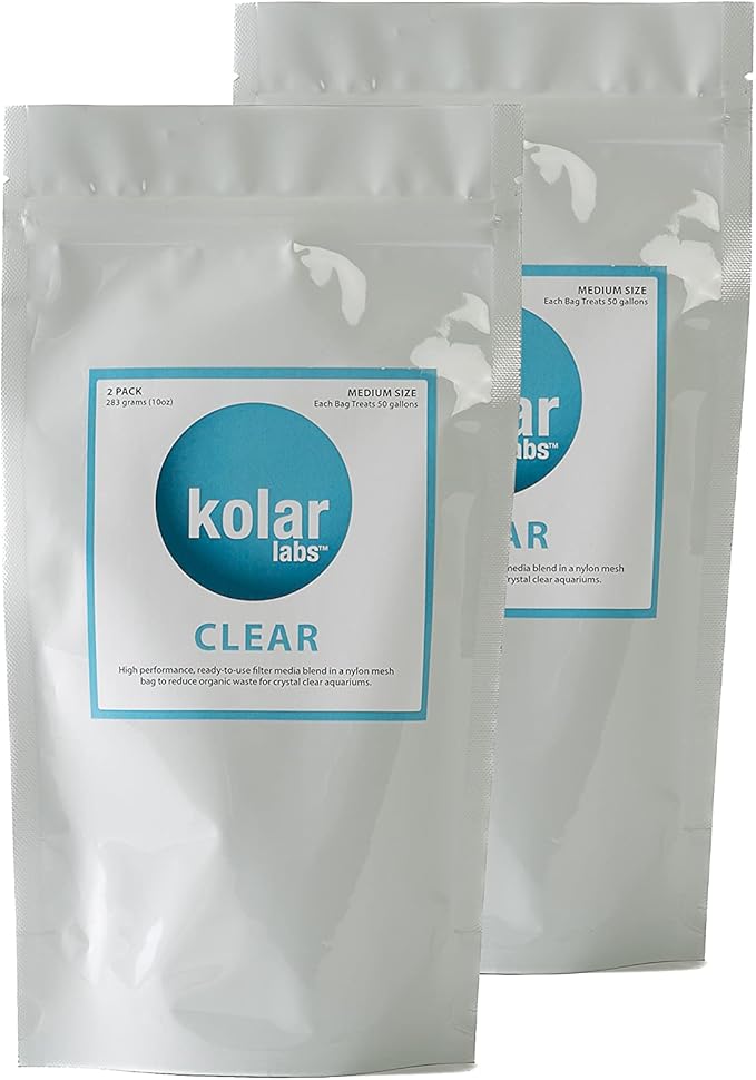 Kolar Labs Clear – Fast Acting, Pre-Rinsed, Organic Waste Removal Media Blend Filter Packet for Crystal Clear Aquariums, Medium 2 Pack