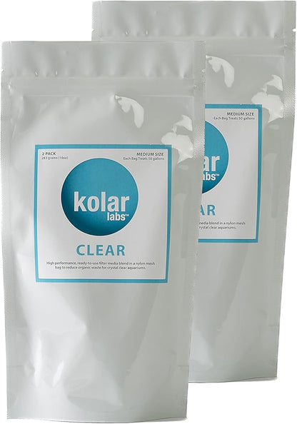 Kolar Labs Clear – Fast Acting, Pre-Rinsed, Organic Waste Removal Media Blend Filter Packet for Crystal Clear Aquariums, Medium 2 Pack