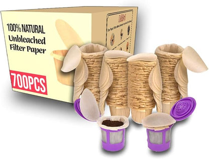 Delibru Unbleached Paper Filters with Lid for Reusable K Cups (700/Box) Paper coffee filters Fits All Brands Compatible with all Reusable Pods -100% Compostable and Disposable