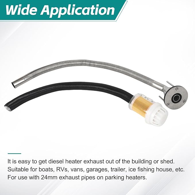 24mm Stainless Steel Exhaust Pipe Air Intake Filter and Pipe Double Wall Through the wall Connector Fitting Exhaust Wall Flange Port Socket for Diesel Parking Heater Install on RV, Greenhouse, Garages