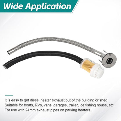 24mm Stainless Steel Exhaust Pipe Air Intake Filter and Pipe Double Wall Through the wall Connector Fitting Exhaust Wall Flange Port Socket for Diesel Parking Heater Install on RV, Greenhouse, Garages