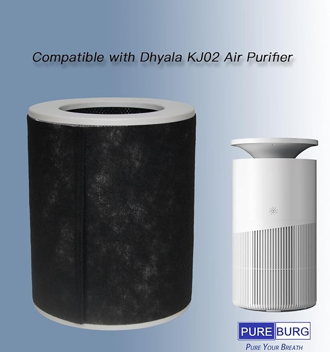 PUREBURG Replacement Filter Compatible with Dhyala KJ02 Air Purifier,2-Pack HEPA Activated Carbon 2-in-1 & 4 Pre-Filters For Air Clean Dust VOCs Odor 3-Stage Filtration