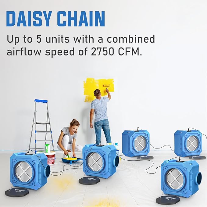 Commercial Air Scrubber with 3-Stage Filtration, Stackable Negative Air Machine with HEPA & MERV-10 & Carbon Filters - Heavy Duty Air Purifier for Industrial and Home