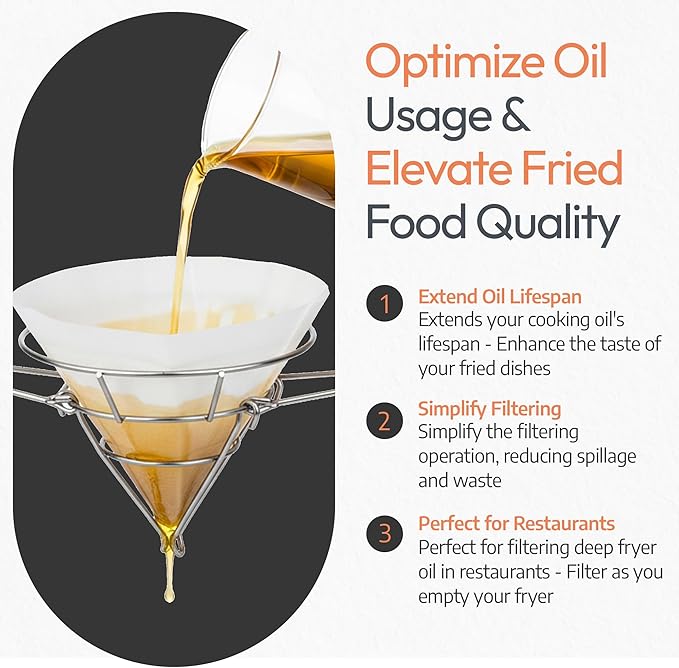 Cleaner Syrup, Better Filtration – Stainless Steel Cone Filter Holder with 20 Paper Filters | 10-Inch Cone Filters for Longer-Lasting Maple Syrup & Frying Oil
