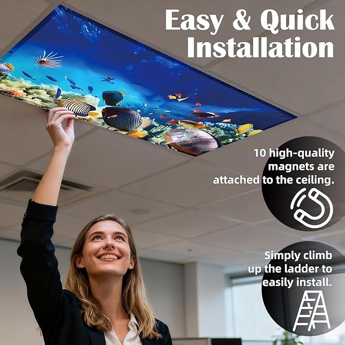Fluorescent Light Covers - Classroom Covers for Ceiling Lights, 1 PCS 4 x 2 Feet Magnetic Light Filters, Classroom, Office Decor (Underwater World)