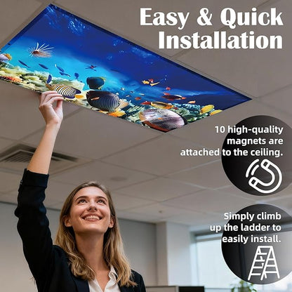 Fluorescent Light Covers - Classroom Covers for Ceiling Lights, 1 PCS 4 x 2 Feet Magnetic Light Filters, Classroom, Office Decor (Underwater World)