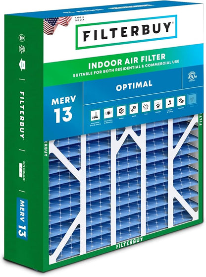 Filterbuy 20x25x6 Air Filter MERV 13 Optimal Smoke & Allergy Defense (1-Pack), Pleated HVAC AC Furnace Filters for AprilAire Space-Gard 201, 2200, 2250, & Lennox (Actual Size: 19.75 x 24.25 x 6.00)