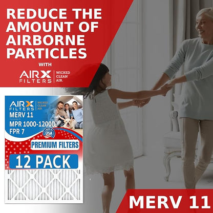 20x30x1 Air Filter MERV 11 Rating, 12 Pack of Furnace Filters Comparable to MPR 1000, MPR 1200 & FPR 7 - Made in USA by AIRX FILTERS WICKED CLEAN AIR.