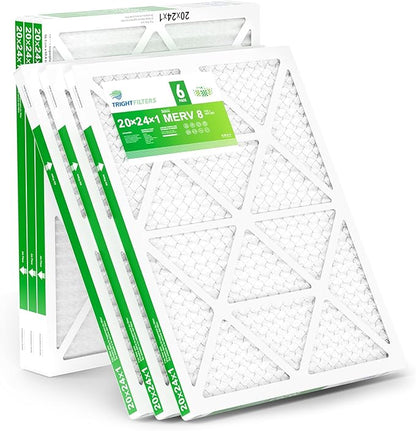 20x24x1 Air Filter 6 Pack, Durable MERV 8 Pleated Home HVAC AC Furnace Filters, Lightweight Compact Air Conditioner Filter Replacement
