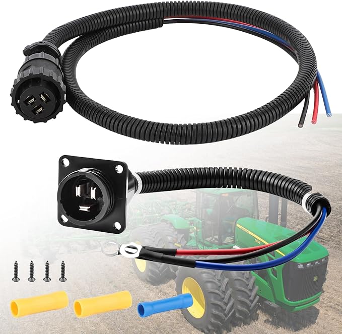 3 Pin Auxiliary Power Connector 3 Pin Auxiliary Cable Replace 187103A1 & A-RE48525, Tractor Replacement Socket Outlet Compatible with John Deere Tractor Case-IH Tractor Cotton Picker