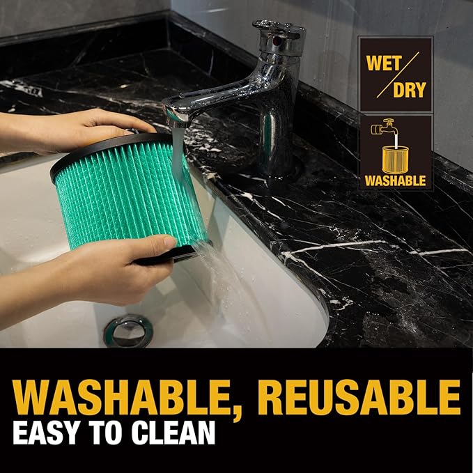DEWALT Shop Vac Filter, HEPA Vacuum Filter Replacement DXVC4003, Shopvac Filter Washable and Reusable, Fit for Dewalt Wet and Dry Vacuums DXV04T, DXV05P, DXV05P-QT, DXV05S, DXV06G, DXV06PL,DXV08S