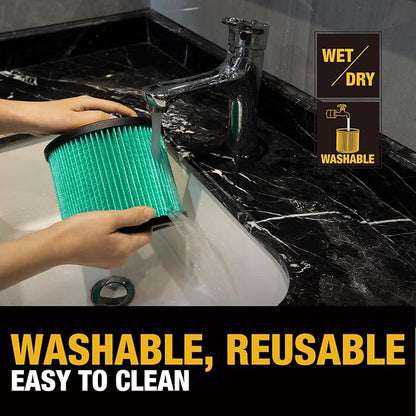 DEWALT Shop Vac Filter, HEPA Vacuum Filter Replacement DXVC4003, Shopvac Filter Washable and Reusable, Fit for Dewalt Wet and Dry Vacuums DXV04T, DXV05P, DXV05P-QT, DXV05S, DXV06G, DXV06PL,DXV08S