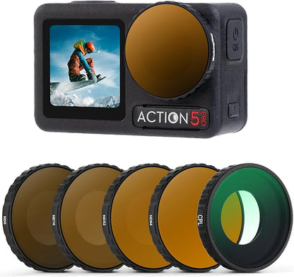 Walking Way CPL & ND Filter Set Compatible with DJI Osmo Action 5 Pro/Action 4-5 Pack (CPL, ND8/ND16/ND32/ND64),Multi-Coated/Aluminum Frame
