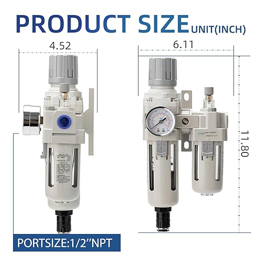 1/2" Auto-Drain FRL Assembly - Professional Grade Compressed Air Conditioner with Cyclonic Separation | 0-150 PSI Operating Range | CNC-Machined Body
