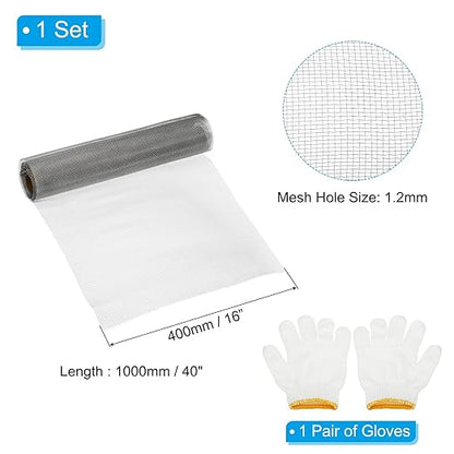 PATIKIL 40" L x 16" W Woven Wire Mesh, 18 Mesh 304 Stainless Steel Air Vent Filter Screen with Gloves for Window Security Vent Cover Filtration Animals Fence