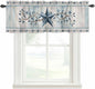 Texas Star Blue Curtain Valances for Windows, Kitchen Valance Window Treatment, Farmhouse Country Branches Wooden Grain Light Filtering Block Curtains for Bathroom/Bedroom/Living Room 42'' x 12''