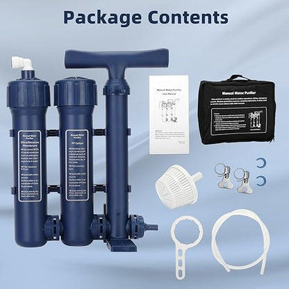 Emergency Water Filter Large Water Filtration System Survival - Hand Pump Water Filter, High Volume Water Purifier Camping, 3 Stage Water Filtration System Outdoor Portable Group Military Grade