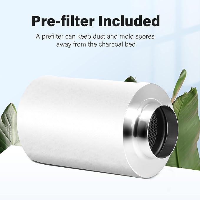 iPower 4 Inch Air Carbon Filter Smellines Control with Premium Australia Activated Charcoal, Reversible Flange for Inline Fan, Indoor Grow Tent, Hydroponics, Prefilter Included, Silver