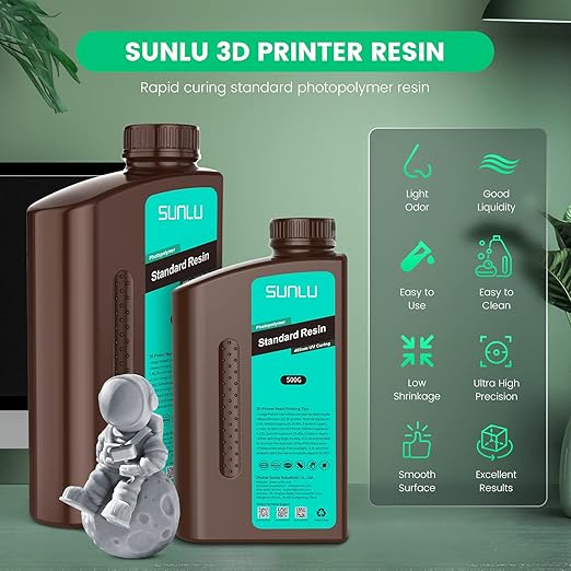 SUNLU 3D Printer Resin 2kg, Fast Curing Standard 3D Resin for LCD DLP SLA Resin 3D Printers, 395 to 405nm UV Curing 3D Printing Liquid Photopolymer Resin, Low Shrinkage, High Precision, 2000g, White