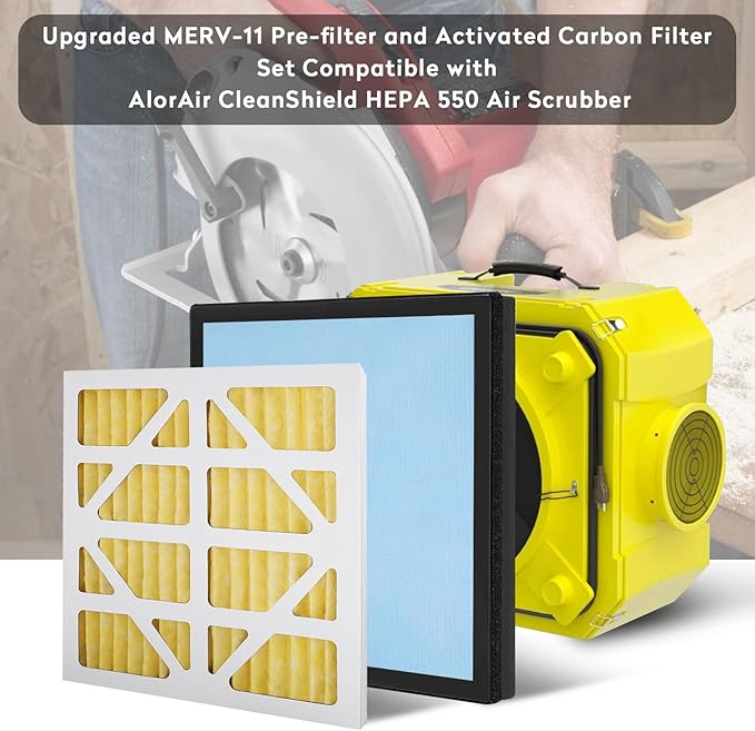 Upgraded 3 Pack MERV-11 Filter and 1 Pack HEPA& Activated Carbon Filter Replacement Set Compatible with AlorAir CleanShield HEPA 550 Air Scrubber (Pack of 4)
