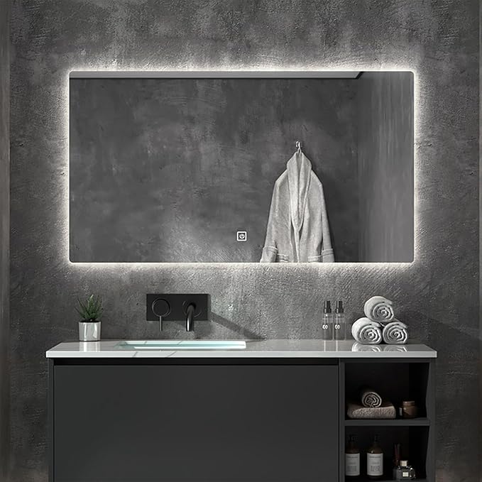 500 X800 mm Illuminated Backlit LED Bathroom Mirror, Wall Mounted Multifunction Bathroom Vanity Mirror with Lights and Demister Pad, Energy-Saving Illuminated Smart Mirror